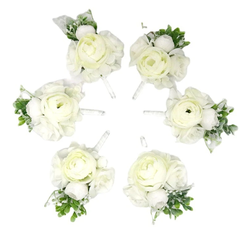 Homem menina boutonniere noivo branco corsage cerimônia rosa flor broche festa de casamento nupcial padrinhos dama de honra decoração