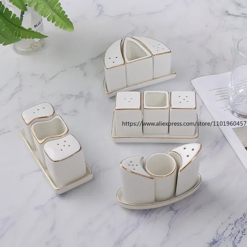 Hotel Tissue Holder White Phnom Penh Seasoning Pot Ceramics Spice Jar Seasoning Box Set Combination Oil Vinegar Pot Sugar Bowl