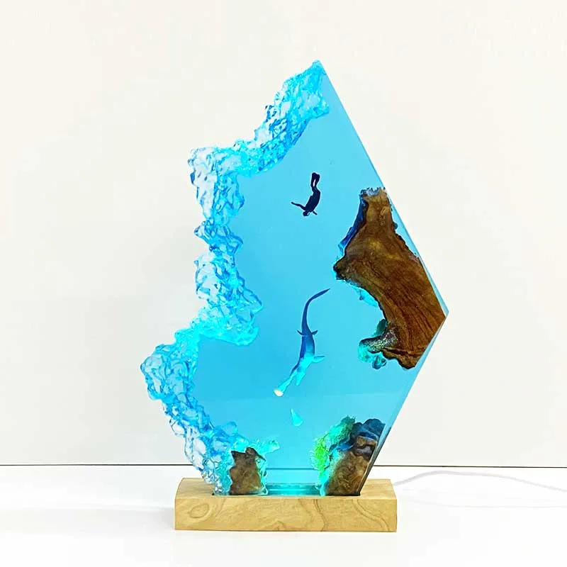 ジュラ紀探検テーマ樹脂ライトクリエイティブ芸術的な美しい夜の光クラフト装飾 USB テーブルランプモササウルス追跡