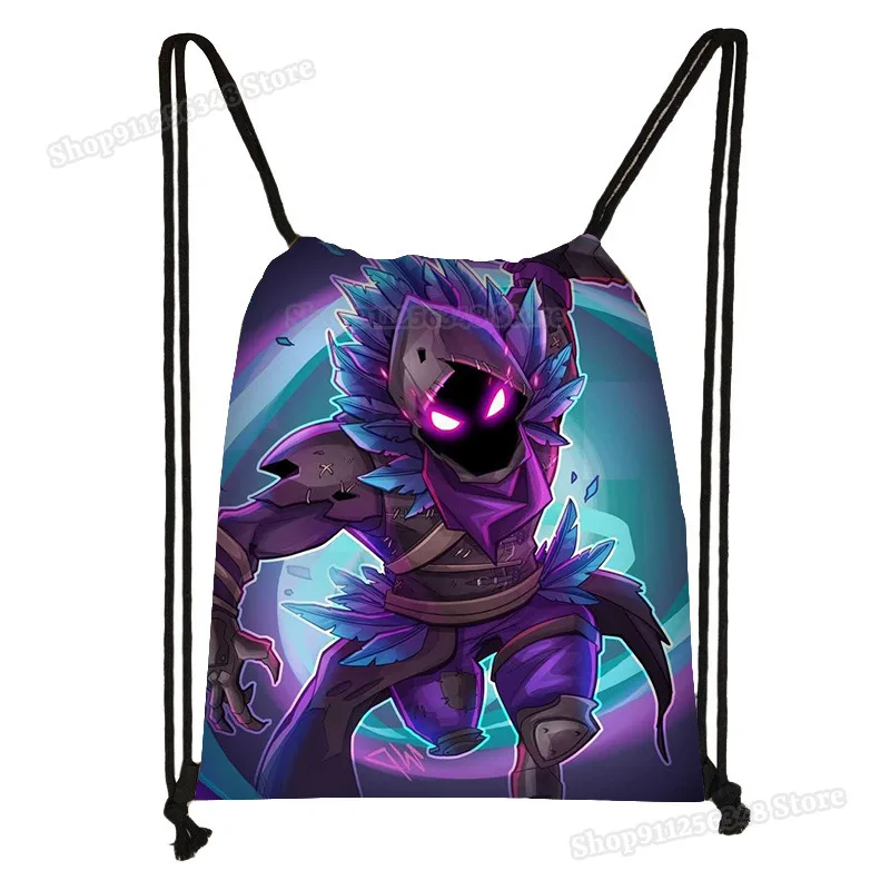 

Game Fortnited Drawstring Backpack Cartoon Printed Black Polyester Bundle Pocket Products Large Capacity Draw String Bag Gifts
