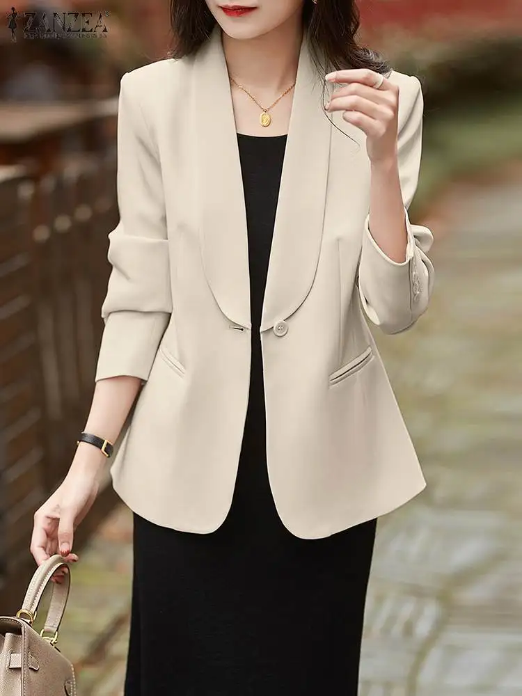 Elegant Women Long Sleeve Office Work Blazer 2023 ZANZEA Autumn Fashion Solid OL Suits Jackets Casual Loose Thin Coats Outwear