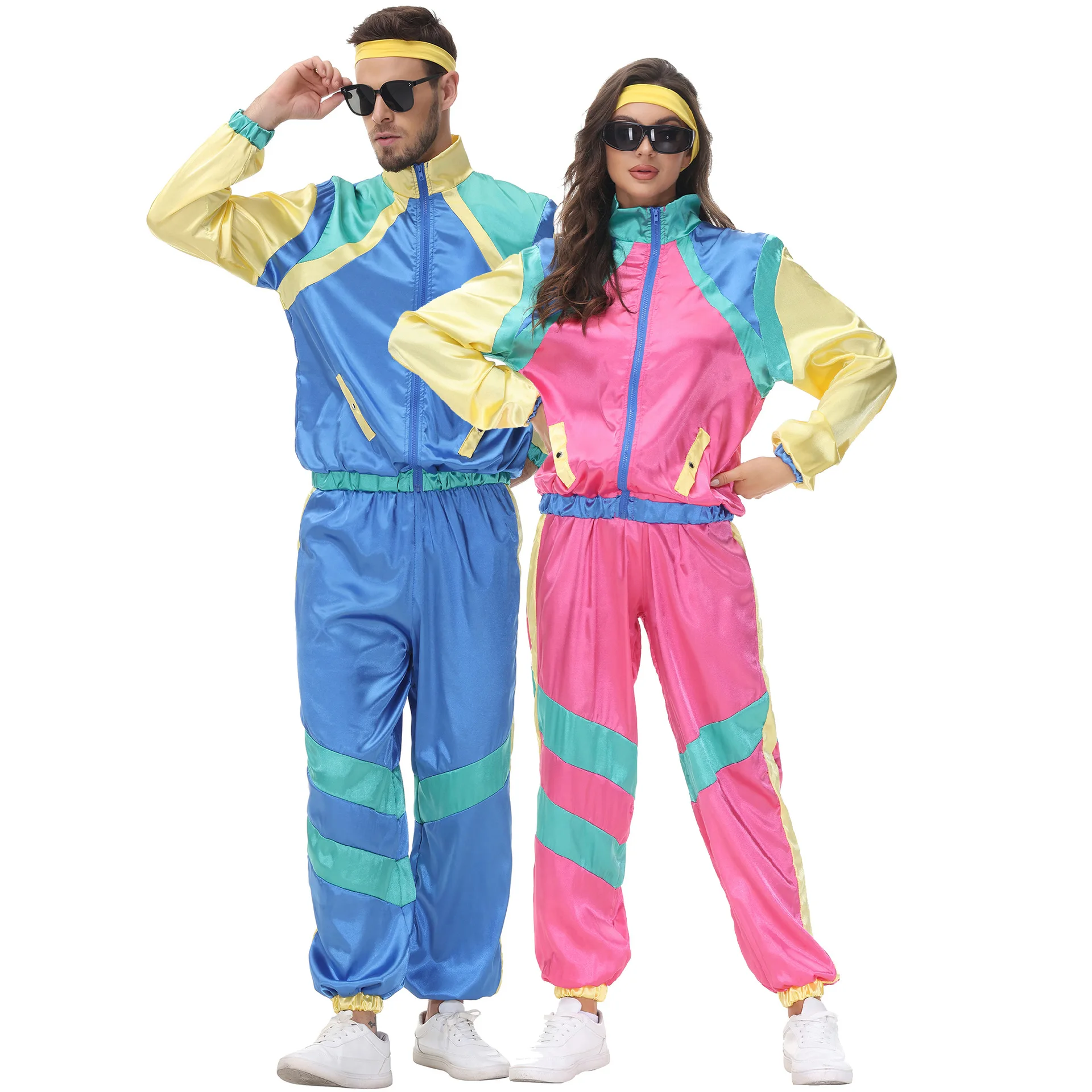 

Couples 60s Vintage Disco Costume Halloween Women Man Rock Hippies Outfit Retro Music Festival Mardi Gras Dance Baseball Suit