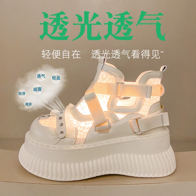 

Женские кружевные сетчатые ботинки на толстой подошве, полые и дышащие, новые летние тонкие короткие ботинки 2026, сандалии с высоким берцем