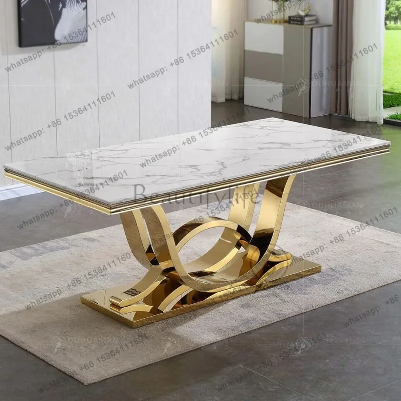 Light luxury dining table Rectangle simple modern marble sprinkler shop household stainless steel dining table