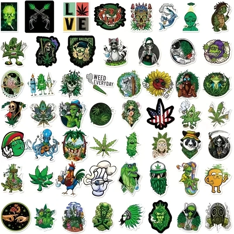 100PCS Anime Weed Marijuana Leaves Plant Vinyl Stickers Decal For Bottles Waterproof Laptop Skateboard Motorcycle Car Bike