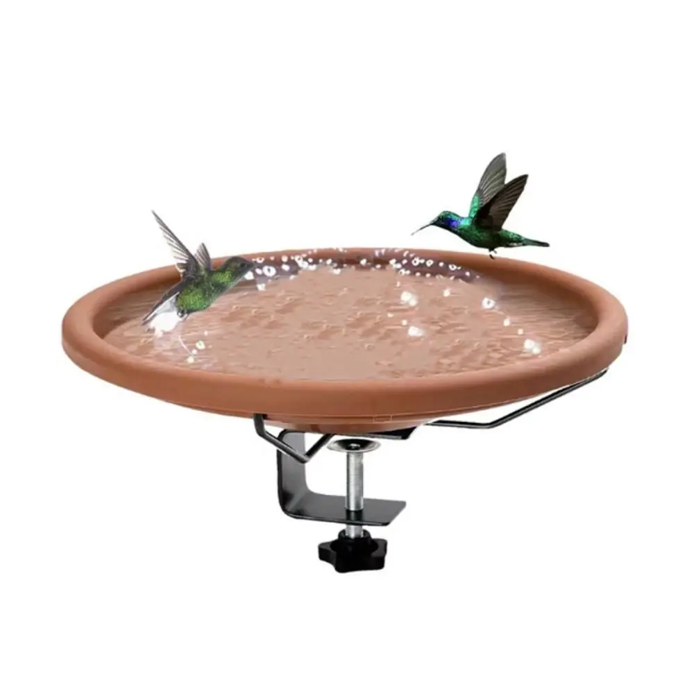 

Practical Adjustable Deck Railing Bird Bath Removable Plastic Bird Bath Feeder Brown Garden Bird Bathtub Outdoor