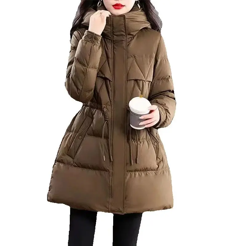 

Women's Long Slimming 2024 Winter New Fashionable Thick Cotton Jacket With Waist Cinched Down Cotton Jacket Hooded Jacket