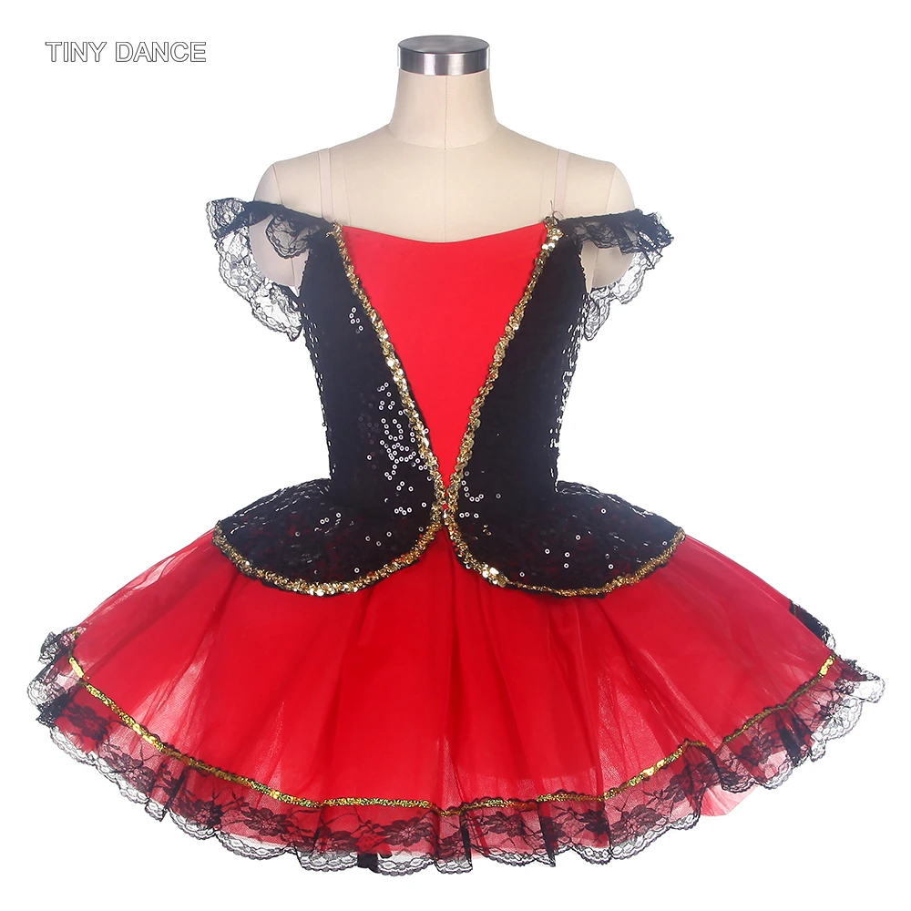 Adult Girls Spanish Tutu Dress Black & Red Ballet Dance Tutus Performance Tutu Costume Ballerina Dresses 2 Color Available 19069