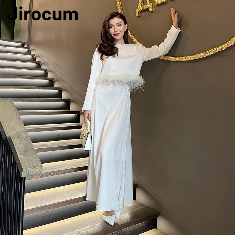 

Jirocum Elegant White A-Line Prom Dress Women's Feather Customized Sweet Party Evening Gown Ankle Length Special Occasion Gowns