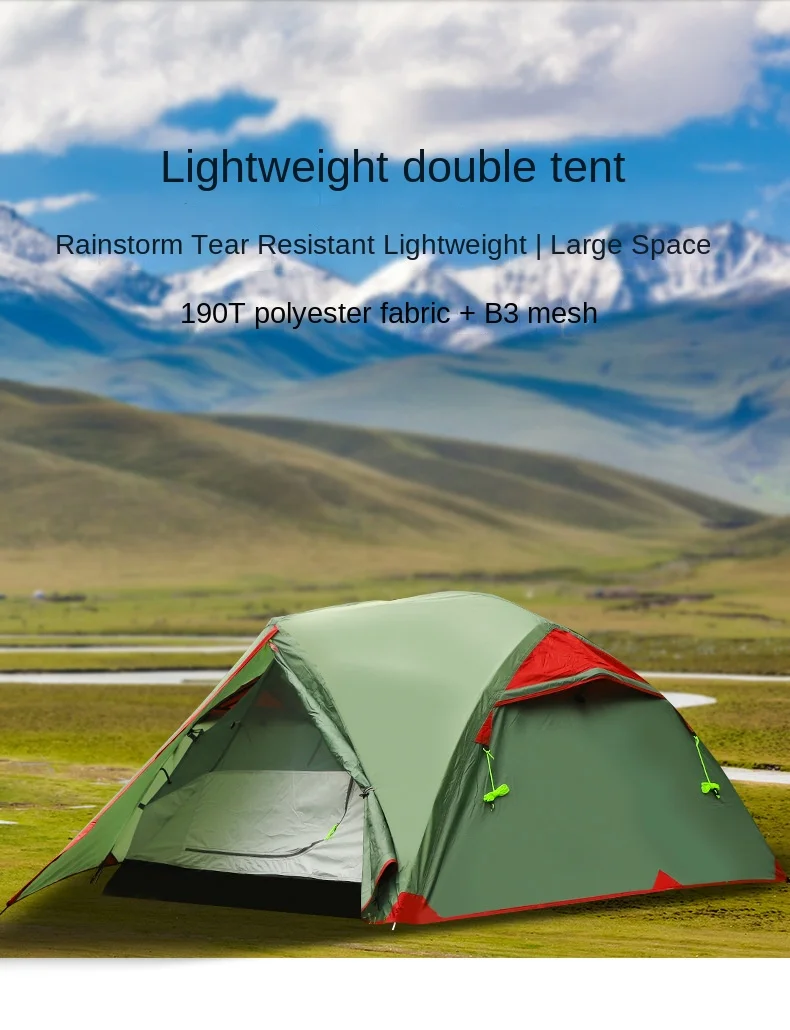 

Outdoor Four Seasons Mountaineering Tent Double layered Aluminum Pole Tent Windproof and Rainproof Camping Tent for Two People