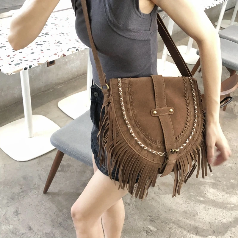 Women\'s Bags on Sale 2023 High Quality Fashion Retro  Suede Tassel  Womens Shoulder Crossbody Messenger Bag Tassel Boho