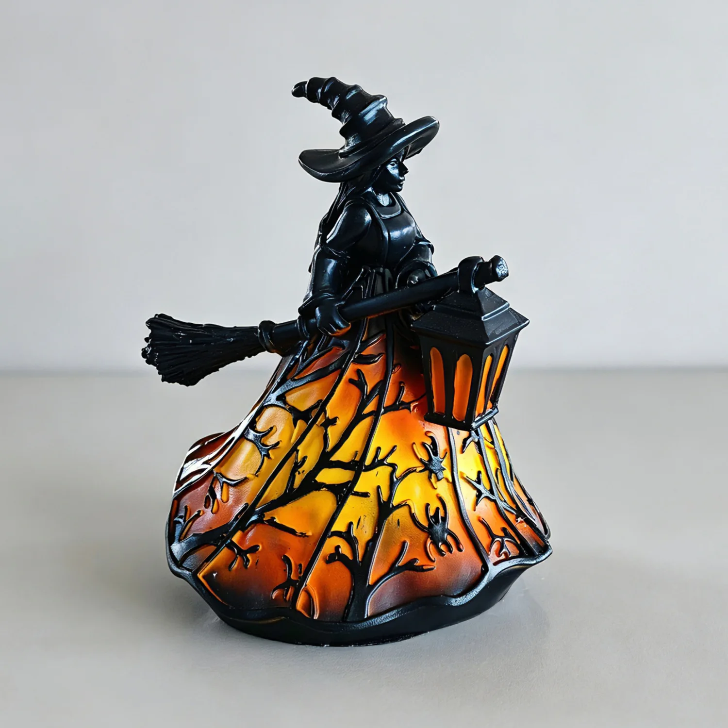 Halloween-Hexenlaterne, LED-Nachtlicht, Harzstatue, gotische Heimdekoration mit Besen für gruselige Partybeleuchtung, gotische Heimdekoration – Detail 3