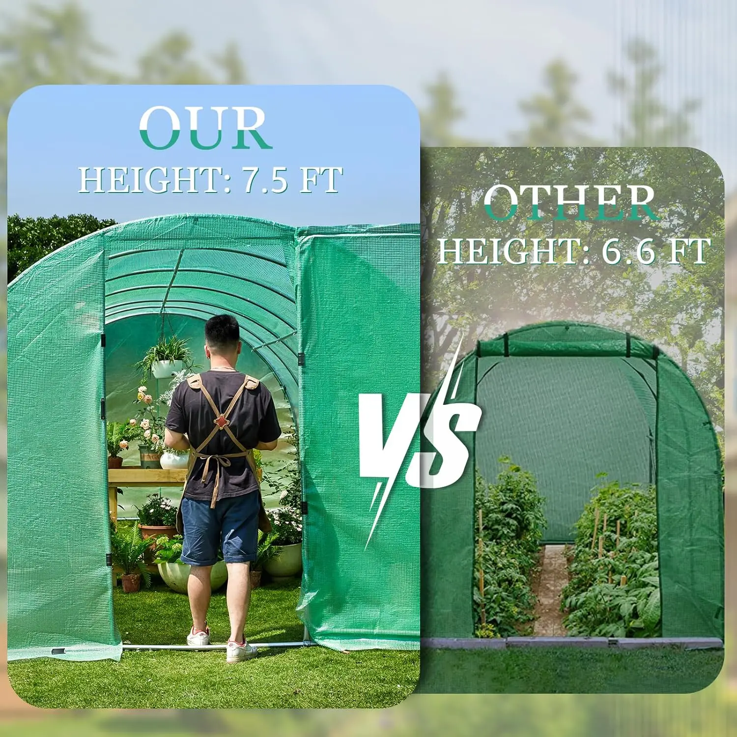 20x10x7.5 FT Extra high Large Walk-in Tunnel Greenhouse for Outdoors, Upgraded Swing Door, Heavy Duty Galvanized Steel Frame