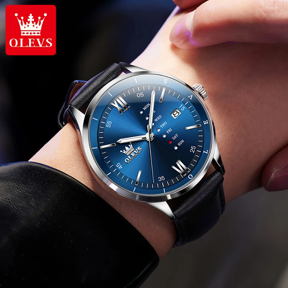 OLEVS 2931 Heren Quartz Horloge Lederen Band - alternate angle