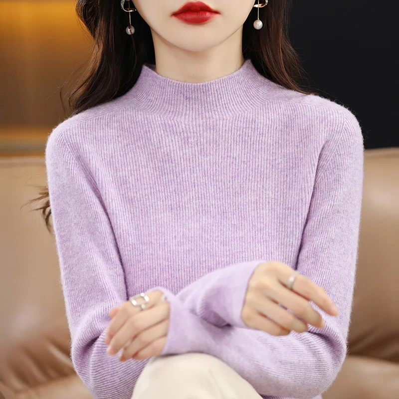 

Half high collar knitwear Women's autumn and winter new thickened sweater Fashion Versatile long sleeve pullover sweater Simple
