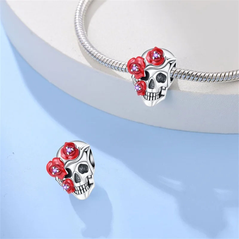 

925 Sterling Silver Skeleton Rose Charms Beads For Women Fit Original Bracelet DIY Birthday Party Jewelry Gifts