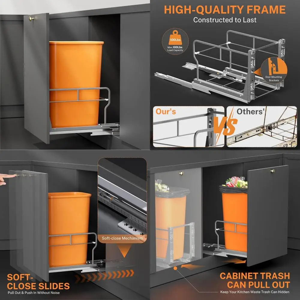 

Pull-Out Trash Can Under Cabinet with Soft-Close Slides, Garbage Can Not Included, Cabinet Trash Can Pull-Out Kit with Door Moun