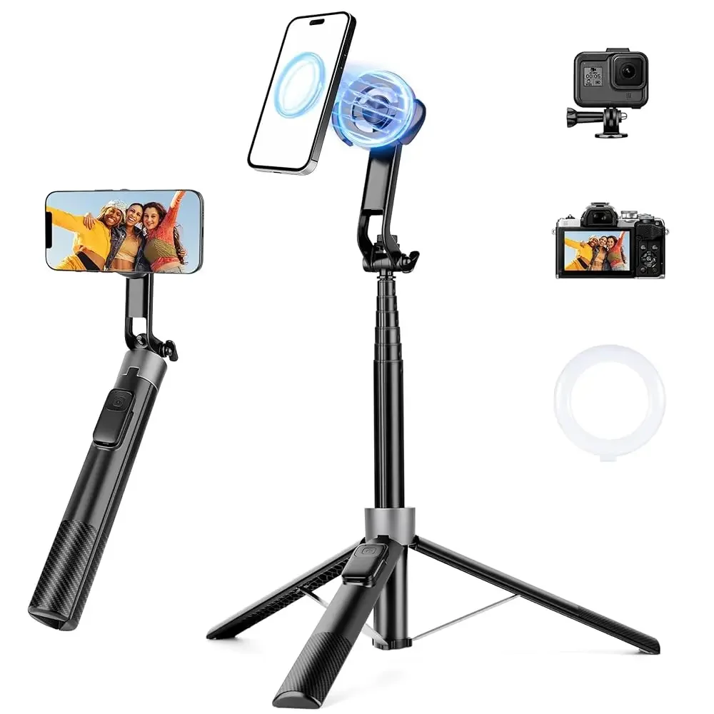 

70\ Magnetic Phone Tripod, Selfie Stick Tripod for iPhone Magsafe with Rechargeable Remote & 2 in 1 Magnetic Holder, Portable