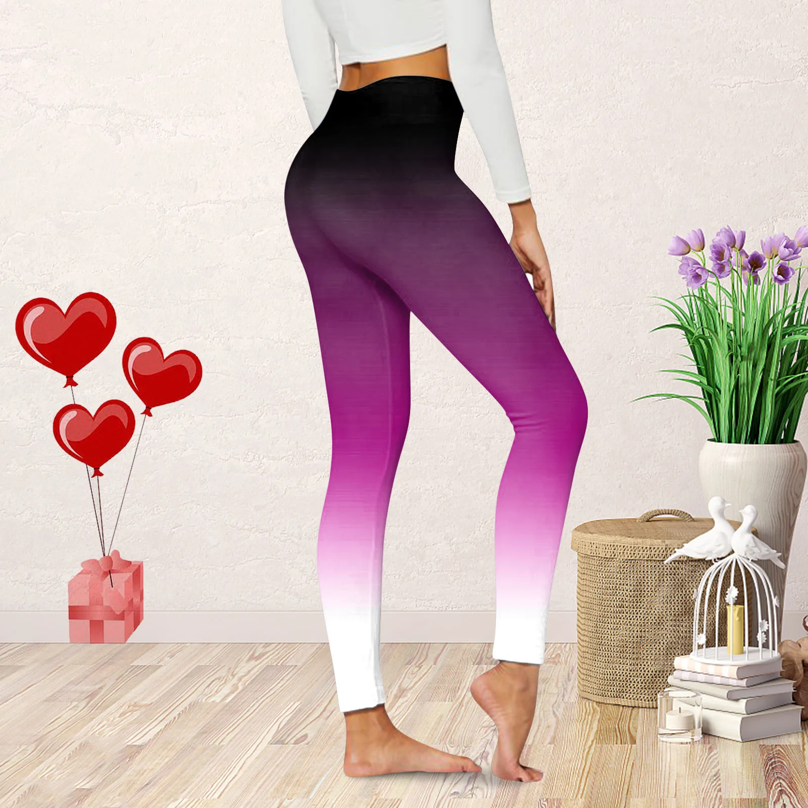 2024 Valentine Day Fashion Casual Gradient Printed Leggings Costume Comfortable Home High Waist Slimming Yoga Pants For Women