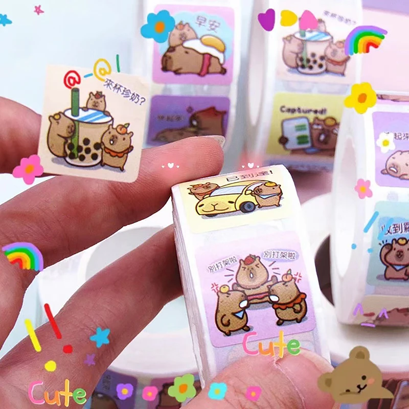 Autocollants décoratifs imperméables de style Capybara pour enfant, stickers esthétiques, graffiti, mignon, pour bagages, ordinateur portable, tasse, téléphone, journal intime, livre, jouet, 500 pièces/rouleau