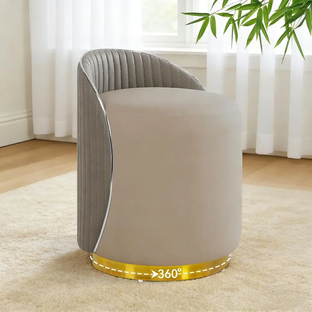 

360° Swivel Upholstered Vanity Stool with Backrest, Multifunctional Accent Chair for Makeup, Bedroom, Living Room - Grey