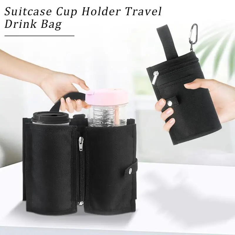 Luggage Travel Cup Holder Portable Drink Bag Hold Two Coffee Mugs Roll on Suitcase Handles Traveler Accessory Men Women