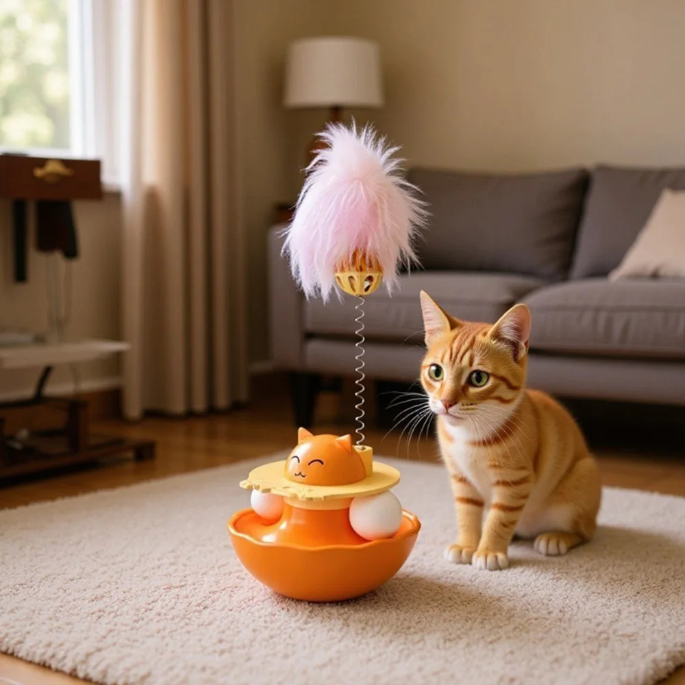 Katzenspielzeug Tumbler Teaser Zauberstab – Feder- und Katzenminze-Ball, selbstspielendes interaktives Spielzeug für Kätzchen, Pflege der Backenzähne,