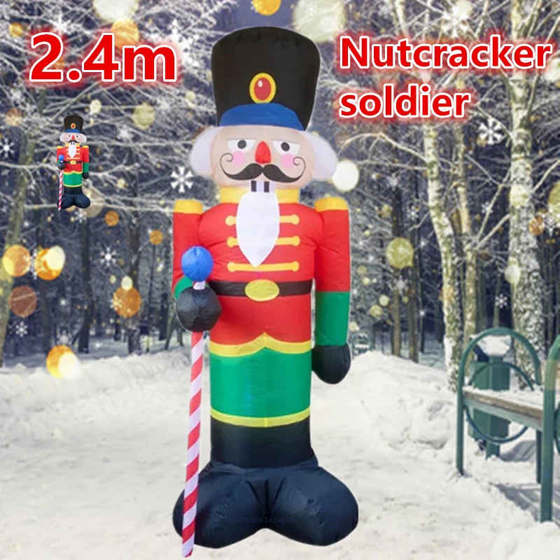 

2.4M Inflatable Nutcracker Soldier, LED Light Outdoor Courtyard Decoration Christmas Day Inflatable Family Doll Toy