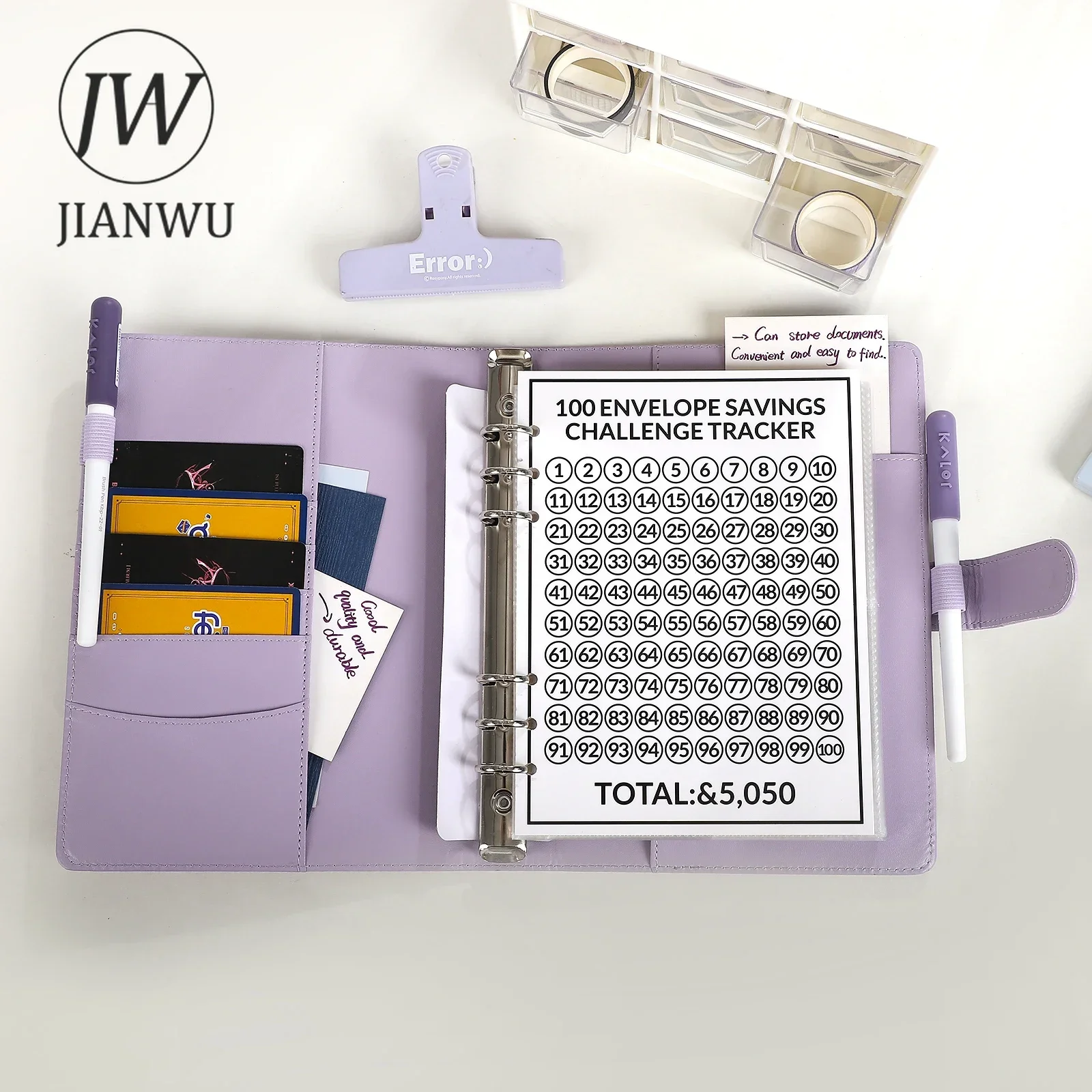 JIANWU A5 100 Envelope Savings Challenge Photo Album Storage Soft Cover Loose-leaf Book Creative DIY Stationery