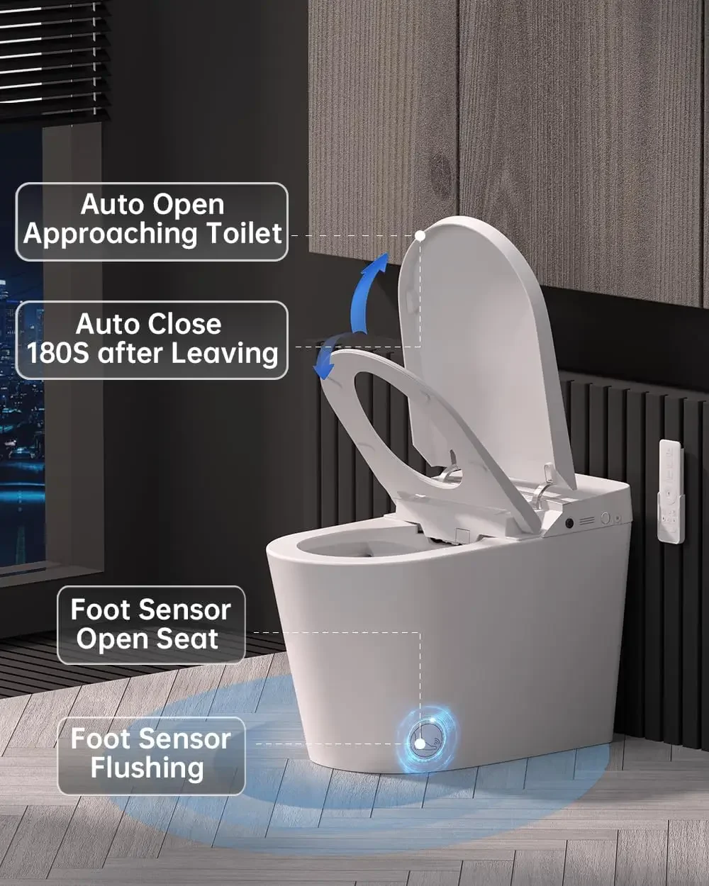 Smart Toiet with Tank and Bidet Built In,Auto Open Close,Blackout Flush,Auto Flush,