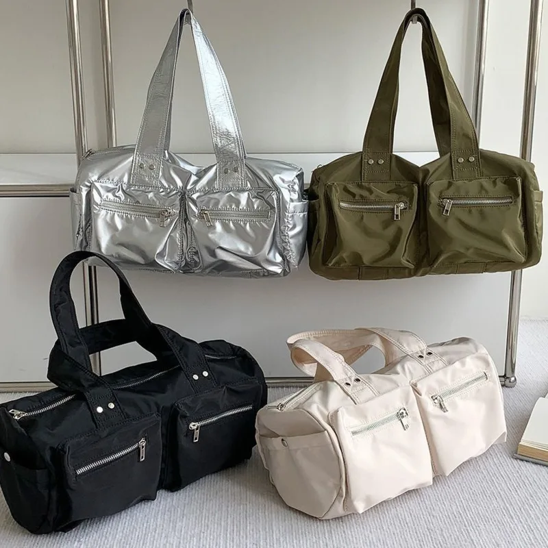 

Nylon Underarm Bag Women Ins Zipper Closure Large Capacity Multi-pocket Design Travel Storage Commuting Portable Soft Handbag