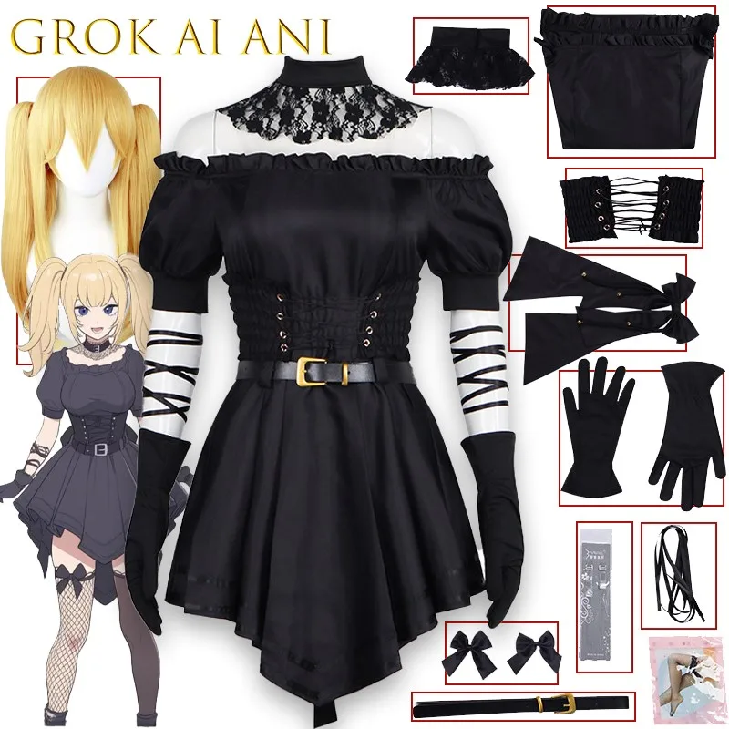 

BGrok AI Ani Cosplay Costume Gothic Lolita Dress Twin Tails Black Outfit Lover Mica Sand Gothic Jirai Kei Halloween Costume Cos