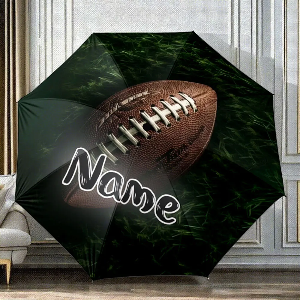 Custom Name Umbrella American Football Printed Umbrella with Green Grass Design Portable Folding Umbrella,Christmas Gift