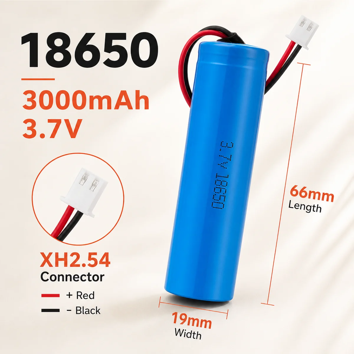 Rechargeable 18650 Li-ion Battery 3.7V 3000mAh with PCB XH2.54 Plug, 4.2V for Speakers Radios Headlights Toys DIY Devices