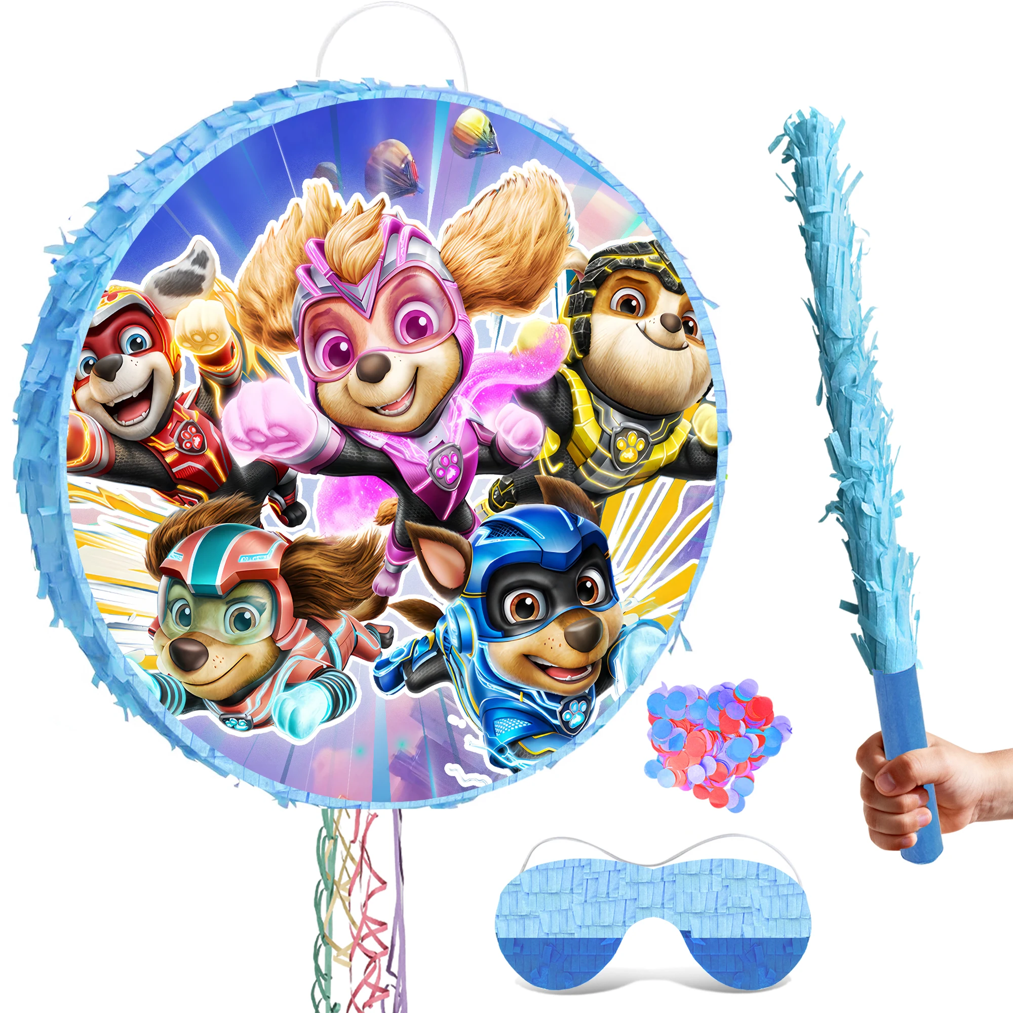 

4 Pcs Paw Patrol Pinata Supplies-Paw Patrol Round Pinata&Paw Patrol Party Pinata Stick Blindfold etc Paw Patrol Party Supplies