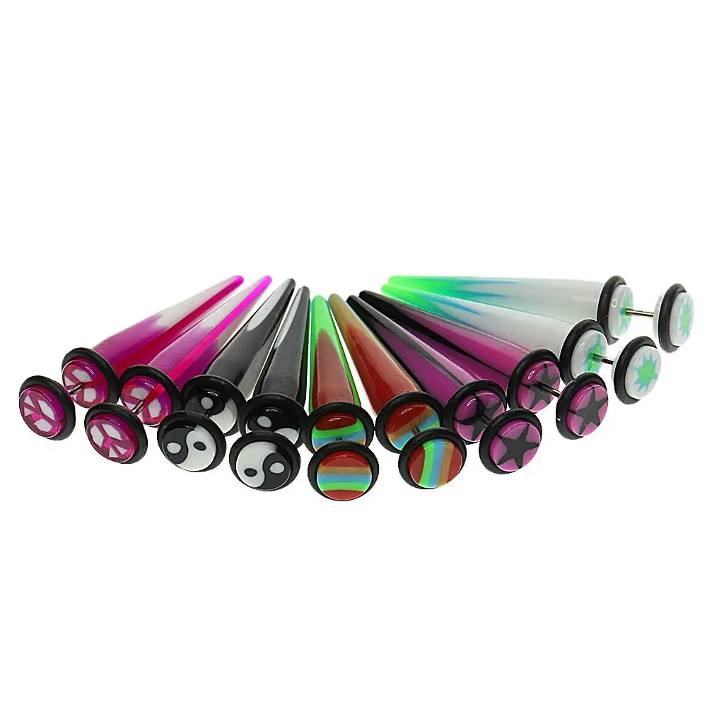 5 Pair Assorted Color Taper Double O-ring Cheater Illusion Ear Plug 1mm(12G) Tapper Fake Look 8mm(0G)