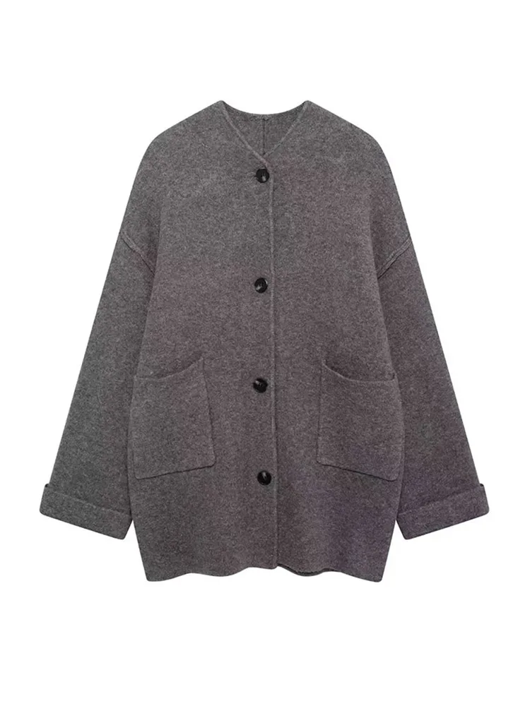 Novo feminino de malha o pescoço cardigans bolsos soltos único breasted camisola feminina 2026 primavera outono engrossar senhora outwear