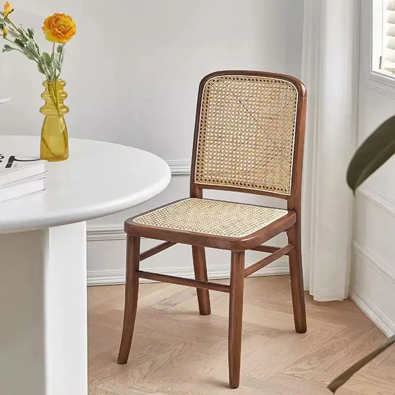 

Light Luxury Casual Backrest Solid Wood Rattan Dining Chair Retro Cafe Chair Homestay Table And Chair Combination