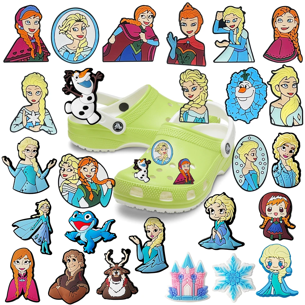 1-25pcs MINISO Frozen Princess Elsa Shoes Charms DIY shoe Accessories For Sneakers Shoe Decoration for Women Men Christmas Gift