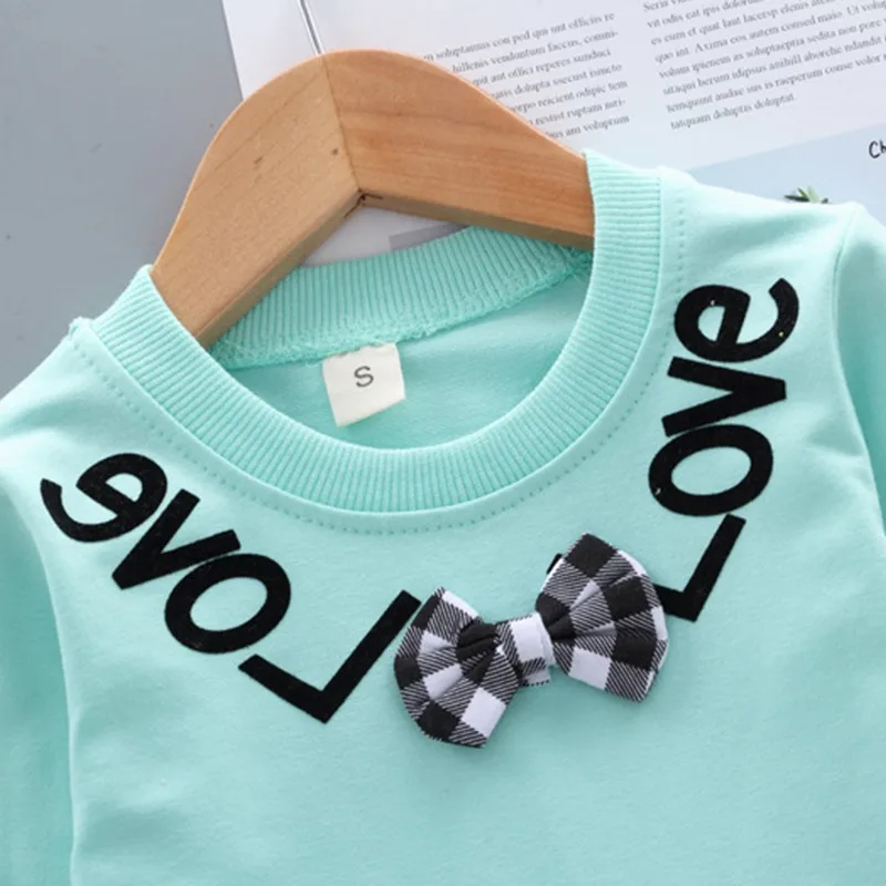 Autumn Winter Baby Cotton Clothes Set Bow Sweatshirt+Pant Baby Girl Fashion Casual Plaid Two-Piece Suits Homewear Sport Set 1-3Y