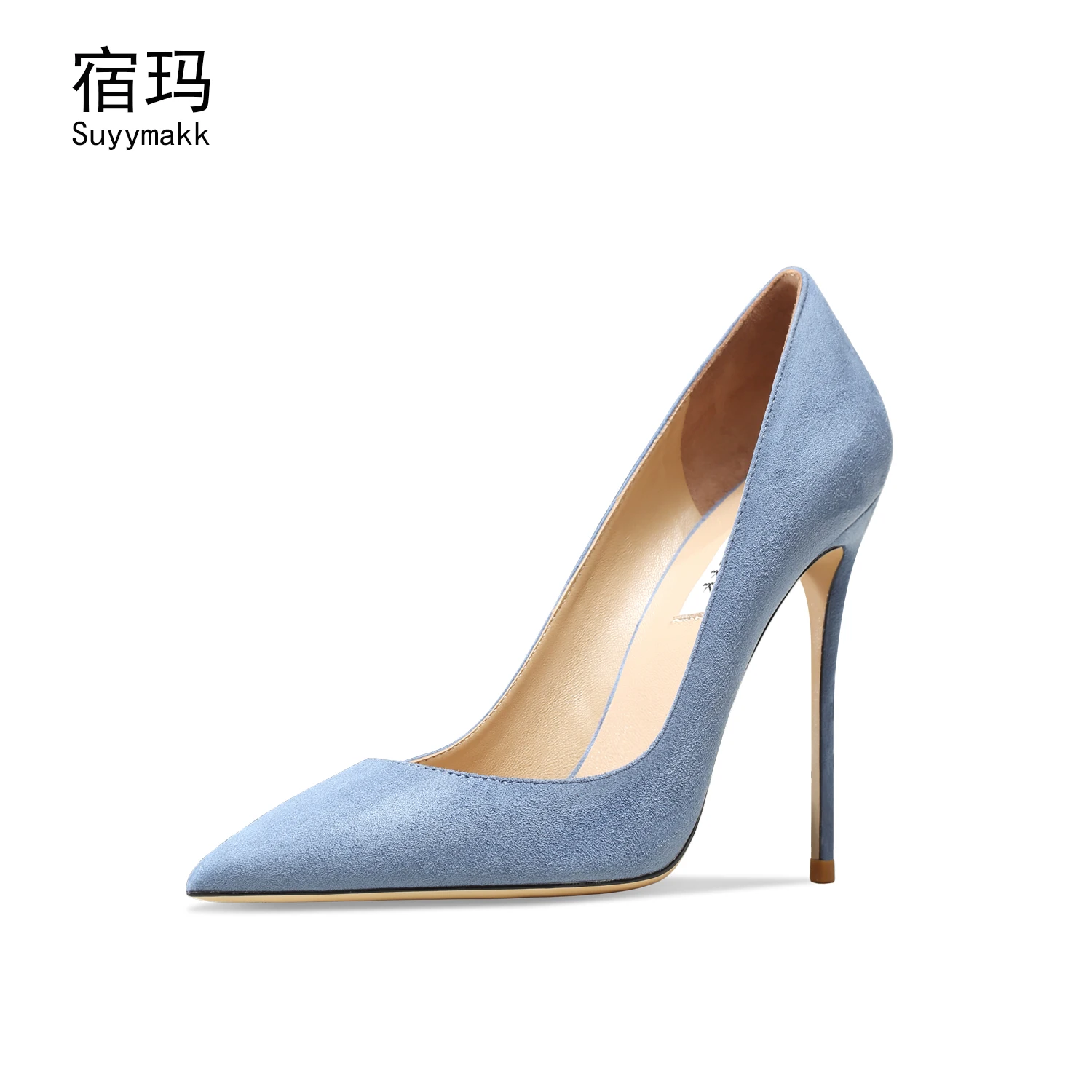 Real Leather Dark Green Suede High-heeled Shoes For Women 2025 New Stiletto Pointed Toe Shallow Mouth Elegant Comfortable Shoes