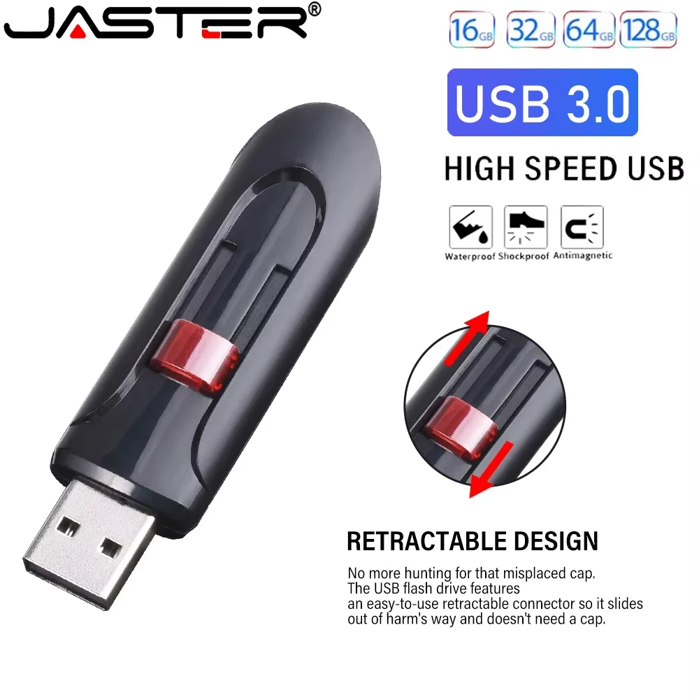 

JASTER Scalable Pen Drive 128GB 64GB High Speed USB 3.0 Flash Drive 32GB Black Mini Memory Stick 16GB For Laptop U Disk 8GB 4GB