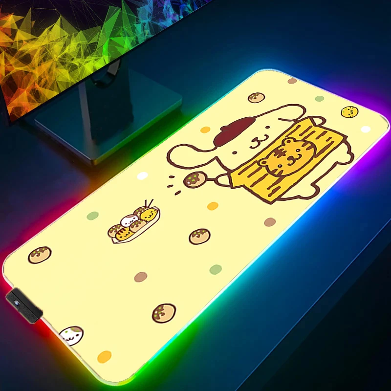Светодиодный игровой коврик для мыши P-pompompurin, большой компьютерный RGB Kawaii XL, коврик для мыши, настольный коврик, ковер для ПК, клавиатура, аксессуары для геймеров, подсветка