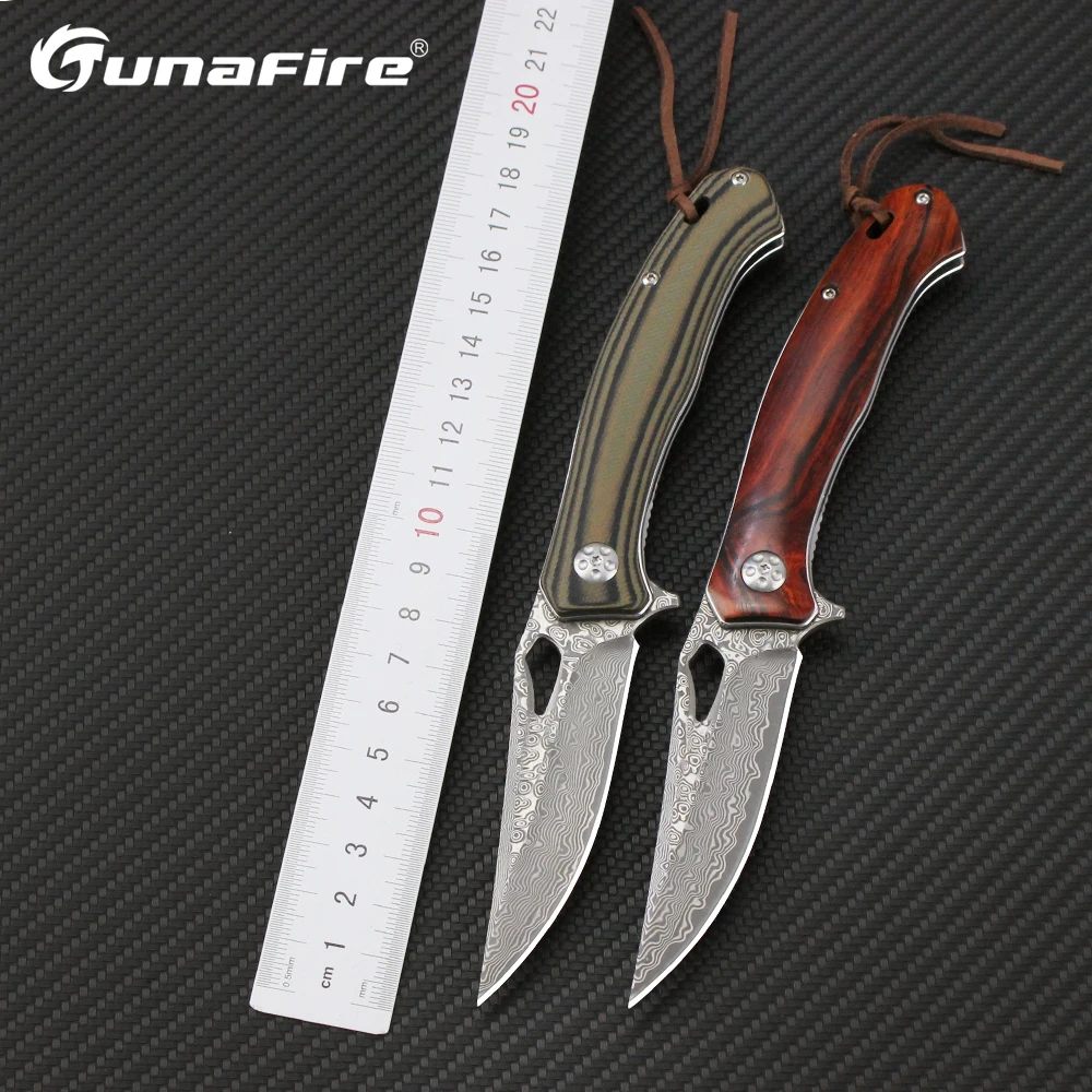 

Tunafire 60HRC VG10 Damascus Steel Folding Knife Pocket Outdoor Camping Fishing Knives G10 Rosewood Handle Utility Kitchen knife