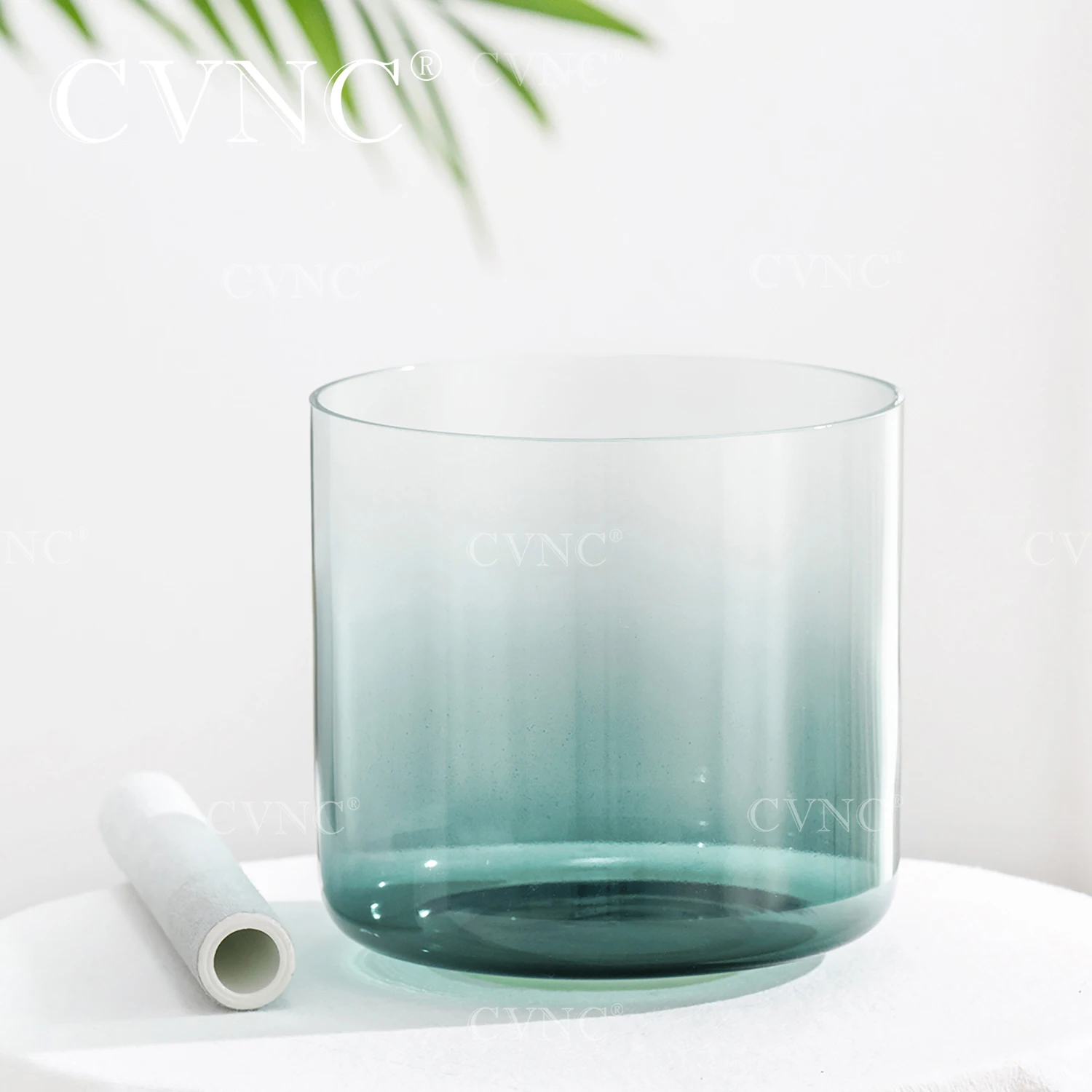 

CVNC 6"/7" G Note Teal Alchemy Clear Aria Half Colored Quartz Crystal Singing Bowl for Sound Healing with Mallet