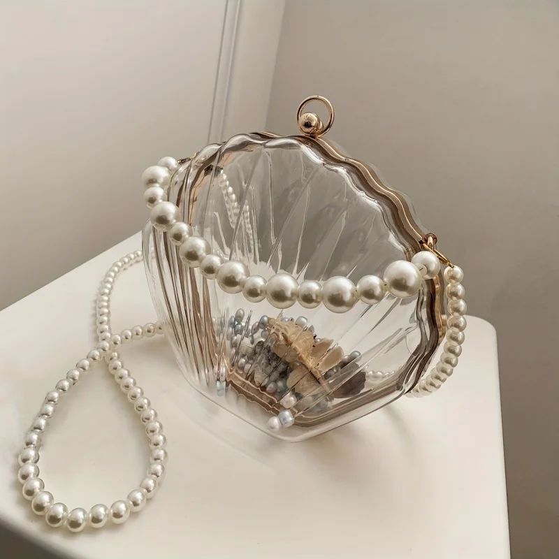 Clear Acrylic Shell Shaped Bag, Trendy Chain Crossbody Bag, Women\'s Niche Design Novelty Purse