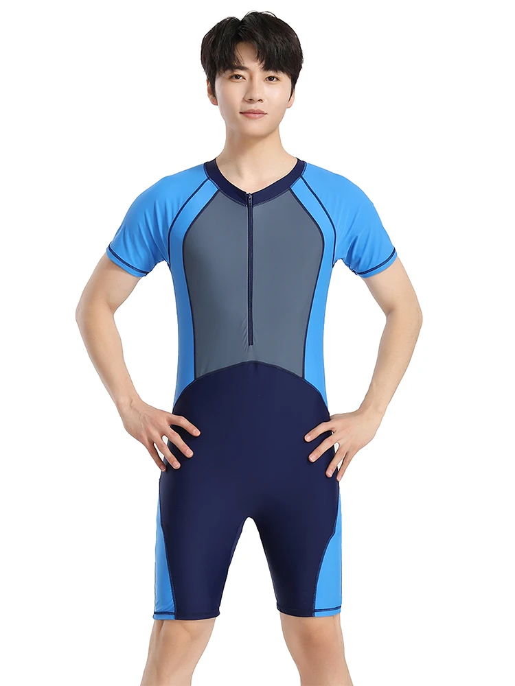 Trisass 2024 New Arrival Professional Men One Piece Swimsuit Sportswear Short Sleeve Fifth Pants Surf Suit Zipper Bathing Suit