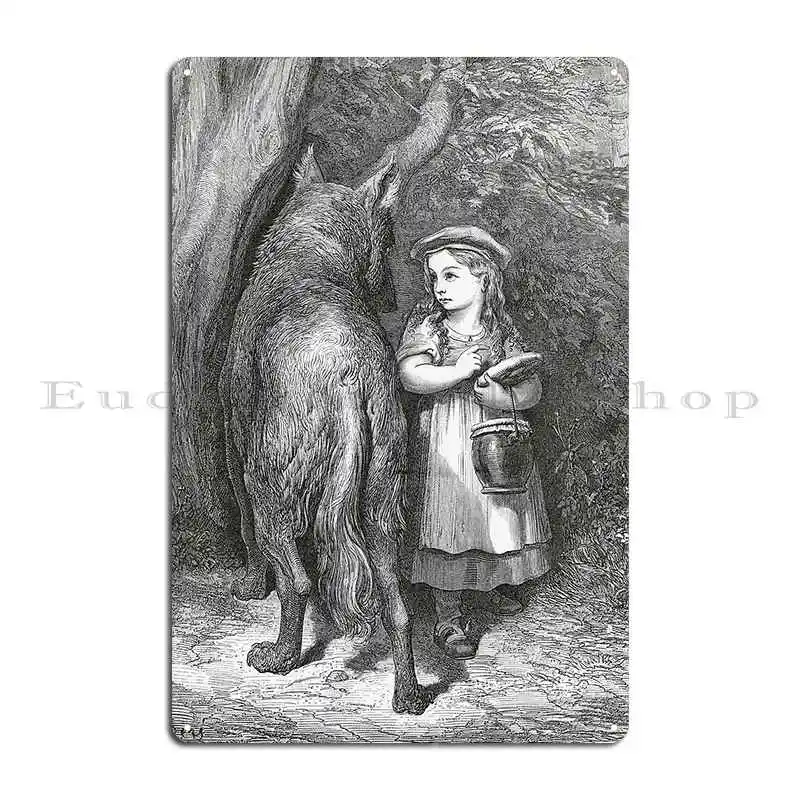 Red Riding Hood Meets Father Wolf Gustave Dore Metal Plaque Poster Funny Designing Club Printed Funny Tin Sign Poster