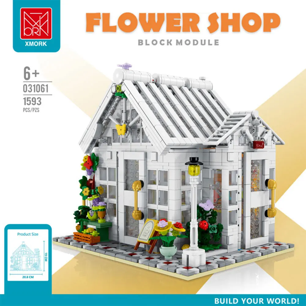 Creative Expert Modular Buildings MOC Flower Shop Coffe Home House Ecological Park Model Building Blocks Brick Puzzle Toys