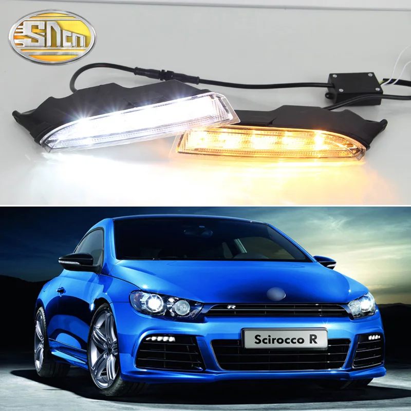 

LED Daytime Running Light For Volkswagen Scirocco R 2019 - 2014 Dynamic Yellow Turn Signal Relay Waterproof 12V Car LED DRL